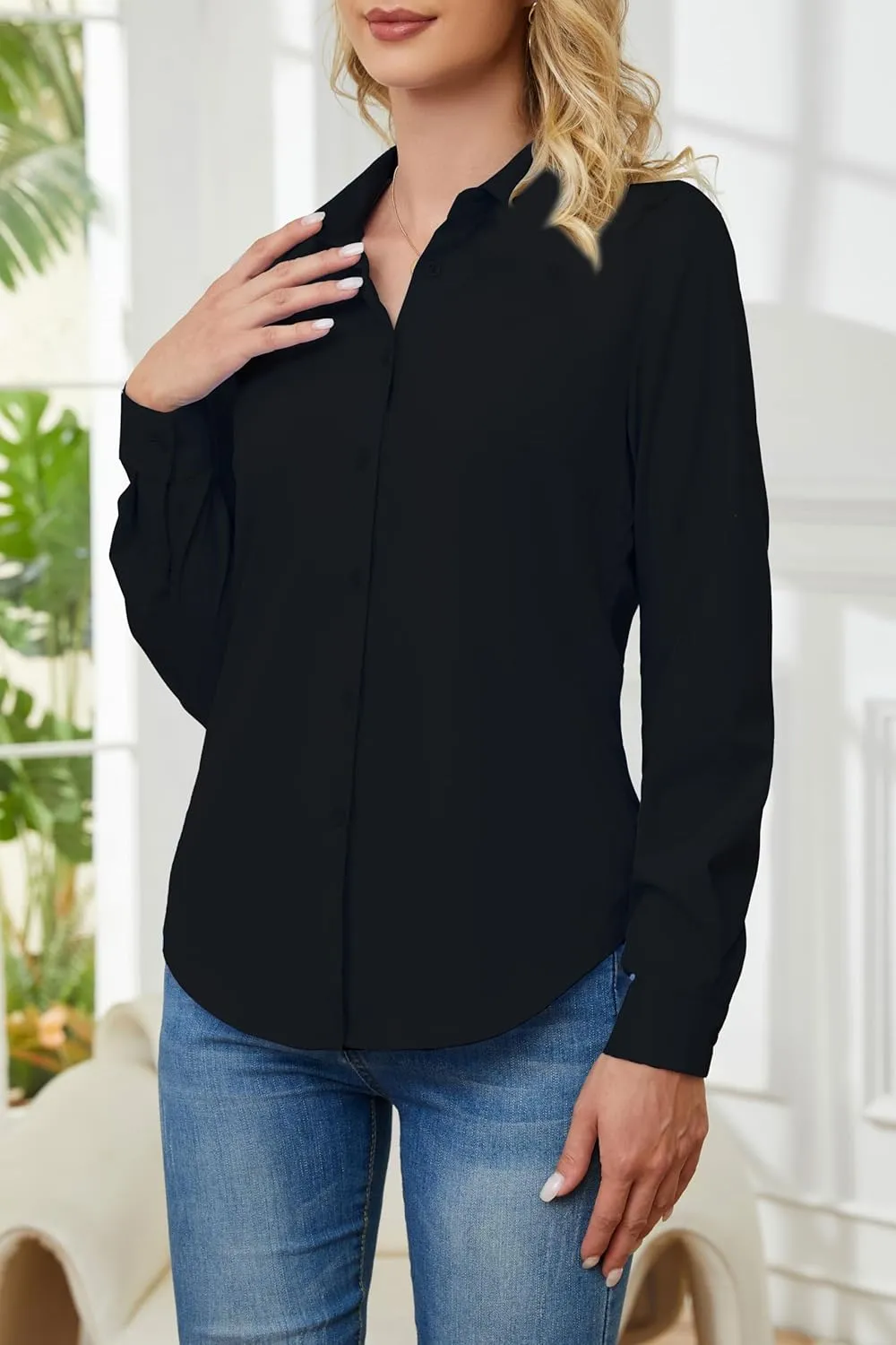 Wrinkle Free Womens Button Down Shirts for Women Long Sleeve Stretch Business Office Formal Work Blouses Tops