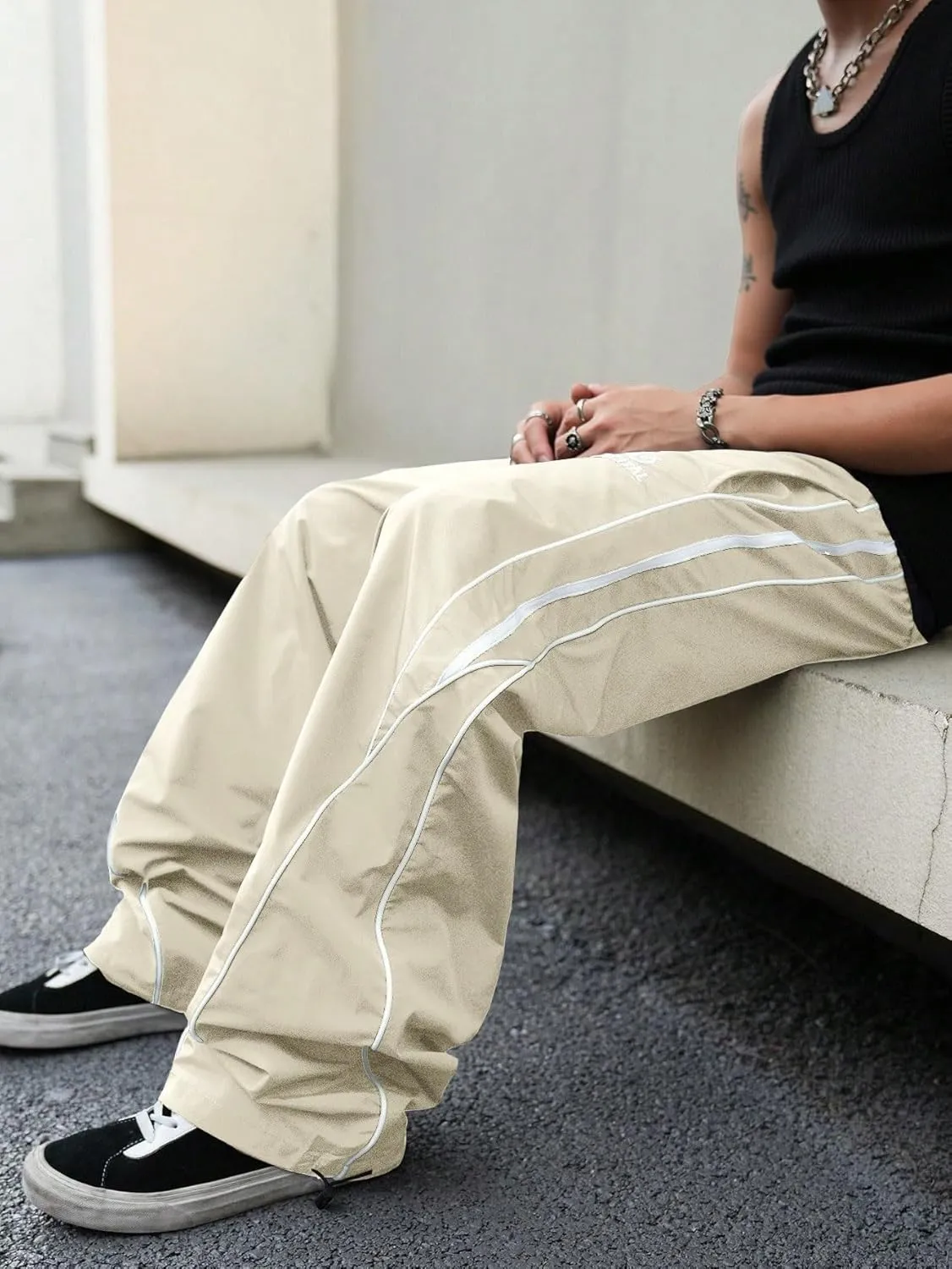 ZAFUL Mens Baggy Pants Y2K Contrast Piping Drawstring Sweatpants Fashion Unisex Oversized Cargo Pants for Men with Pockets