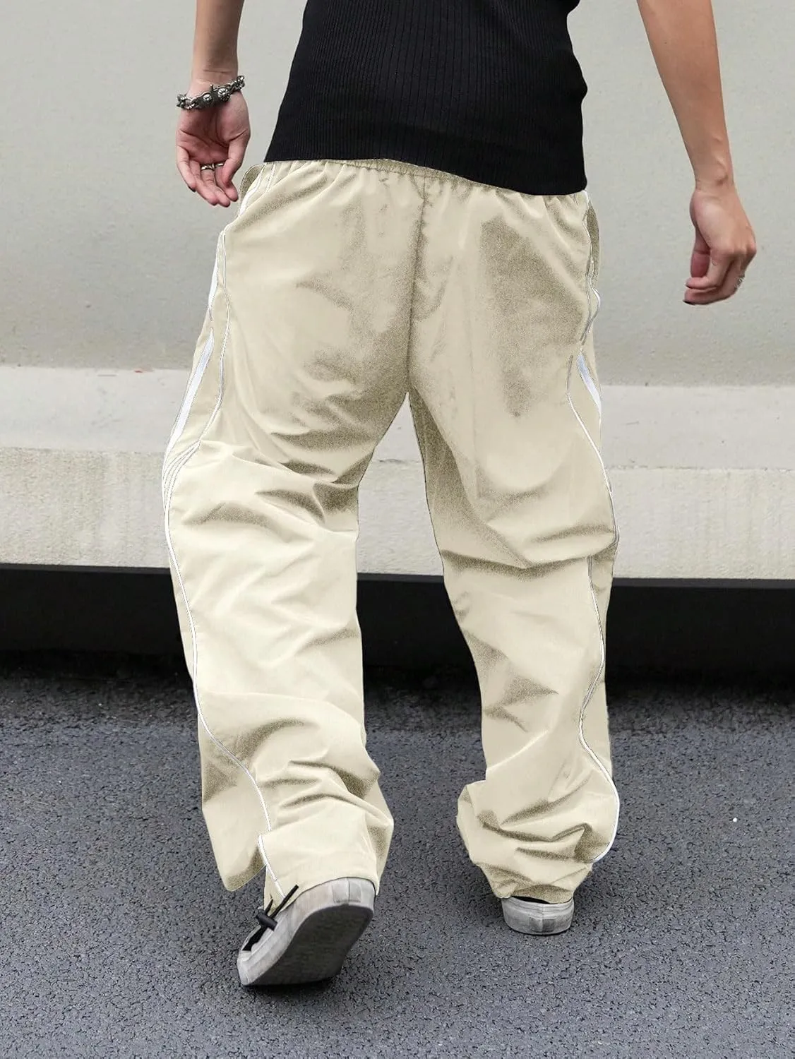 ZAFUL Mens Baggy Pants Y2K Contrast Piping Drawstring Sweatpants Fashion Unisex Oversized Cargo Pants for Men with Pockets